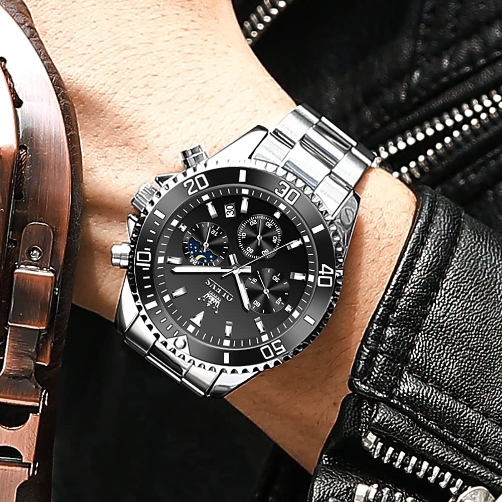 Chronograph Moon Phase Stainless Steel Wrist Watch L413
