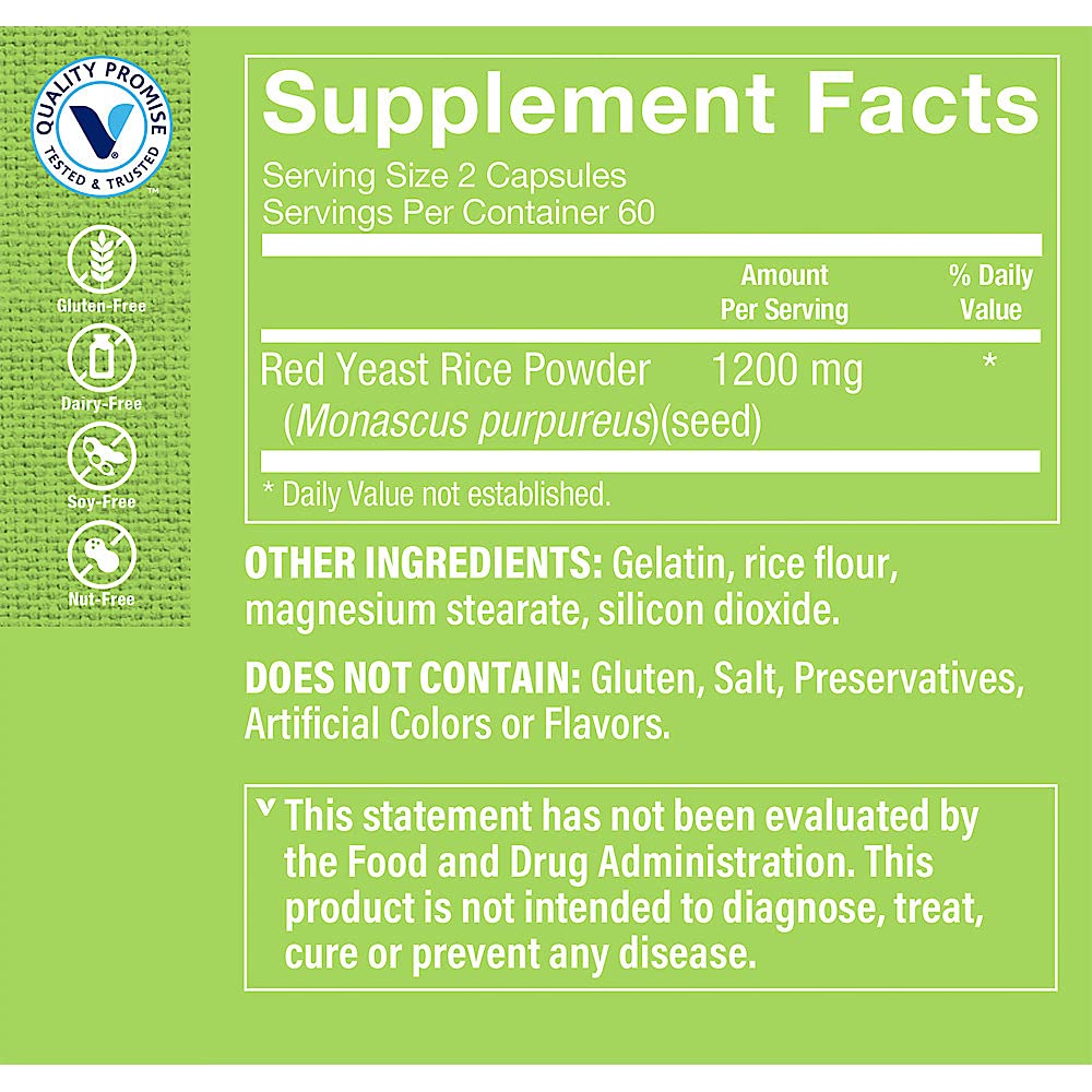 Red Yeast Rice 1200 MG 120 Capsules M994905