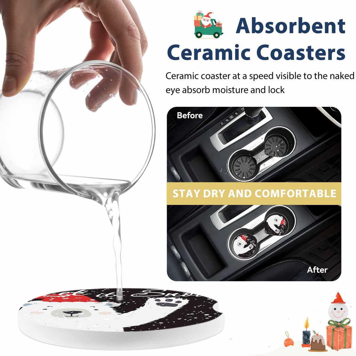 Absorbent Ceramic Stone Car Coasters Set of 2 R8133