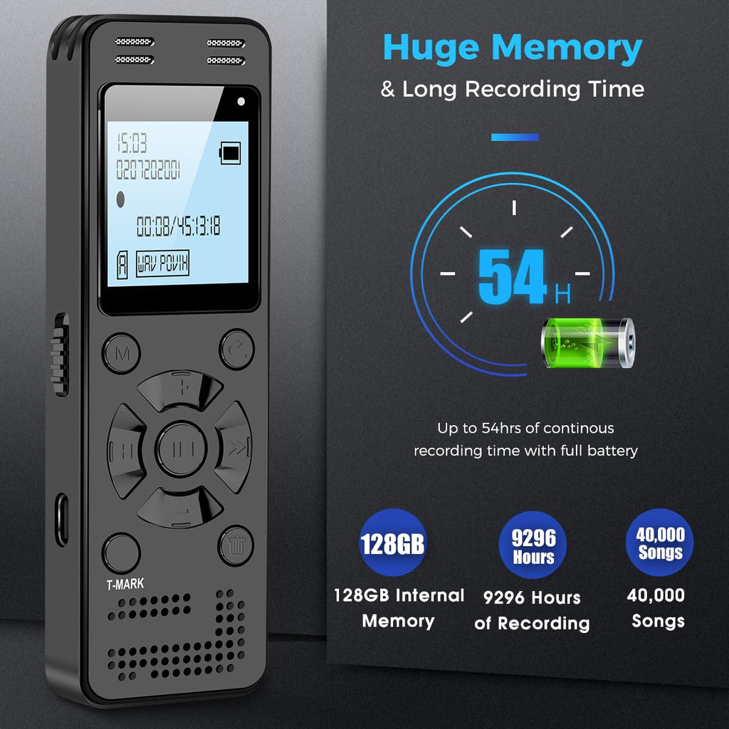 128GB Digital Voice Recorder with Playback P1231