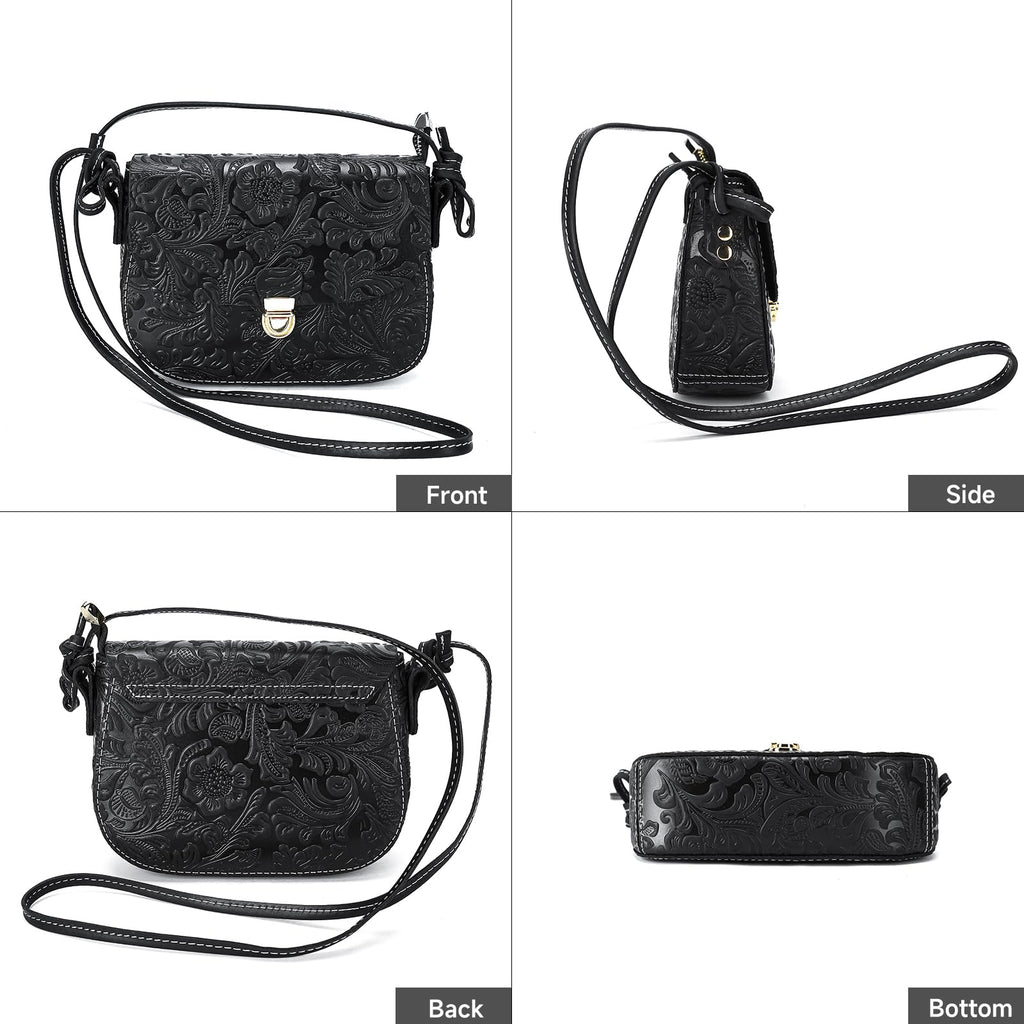 Genuine Leather Floral Embossed Crossbody Bag G266