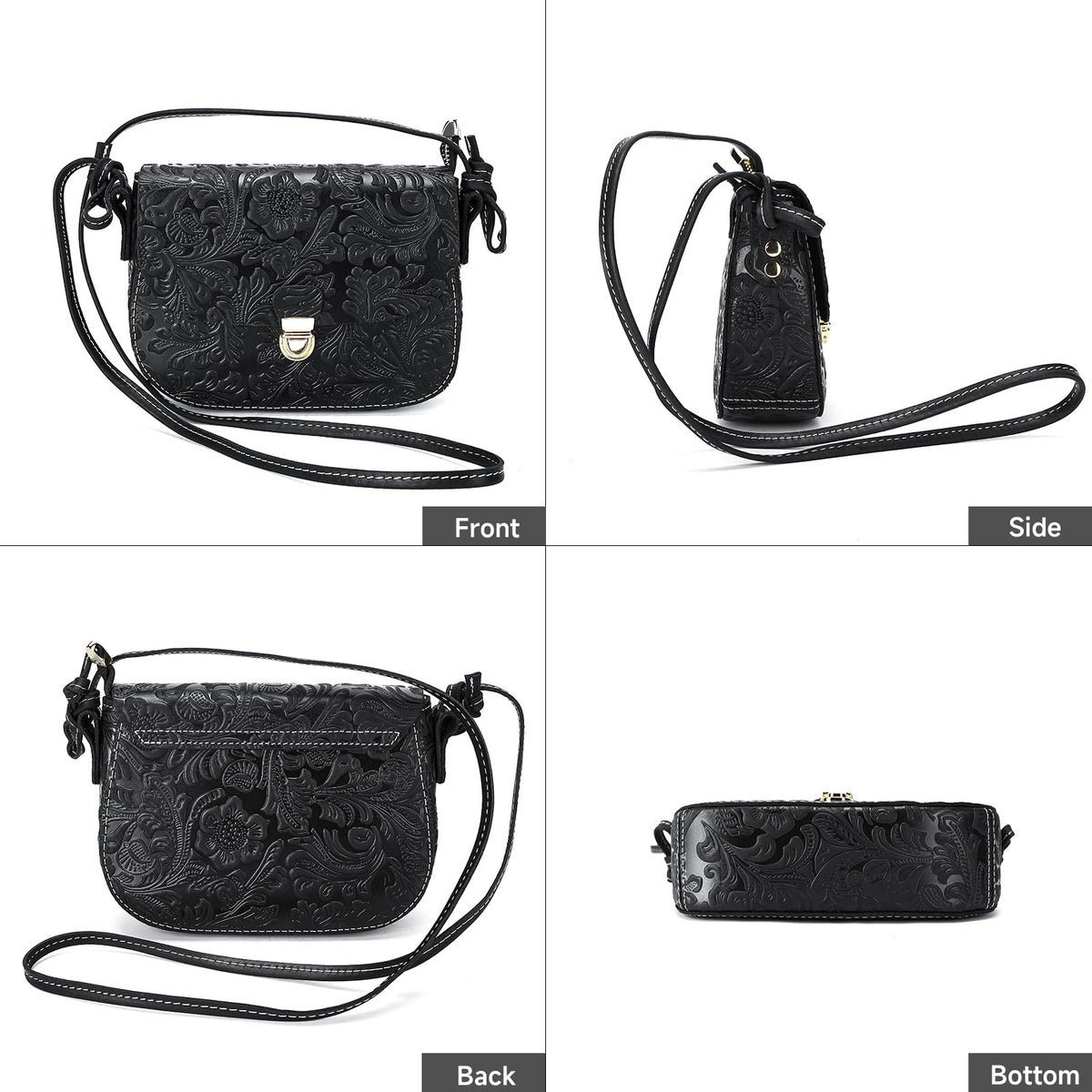 Genuine Leather Floral Embossed Crossbody Bag G266