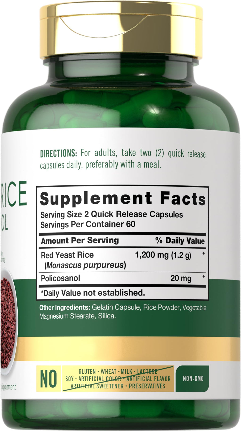 Red Yeast Rice 1220mg 120 Capsules with Policosanol F245793