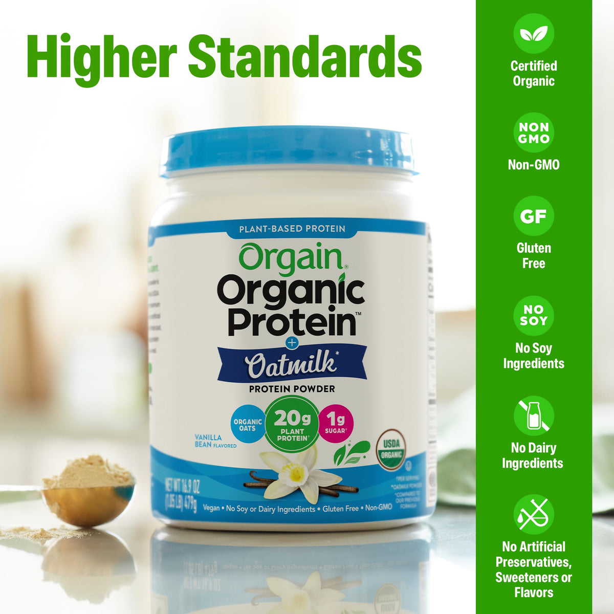 Organic Vegan Protein Powder + Oat Milk, Vanilla Bean, 20g Plant Based Protein, 1.05lb J6826