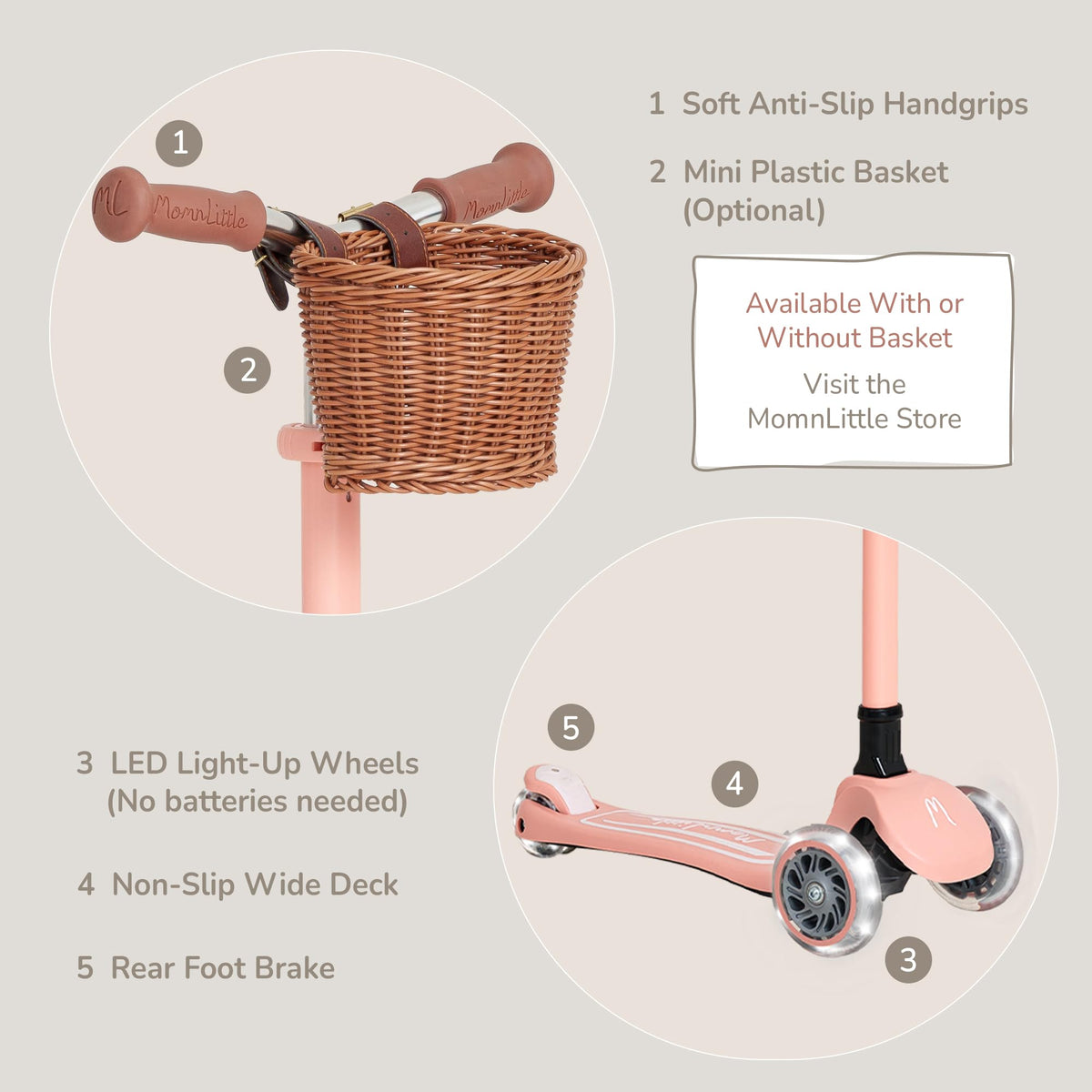 3-Wheel Foldable Kids Scooter with LED Light-Up Wheels W806