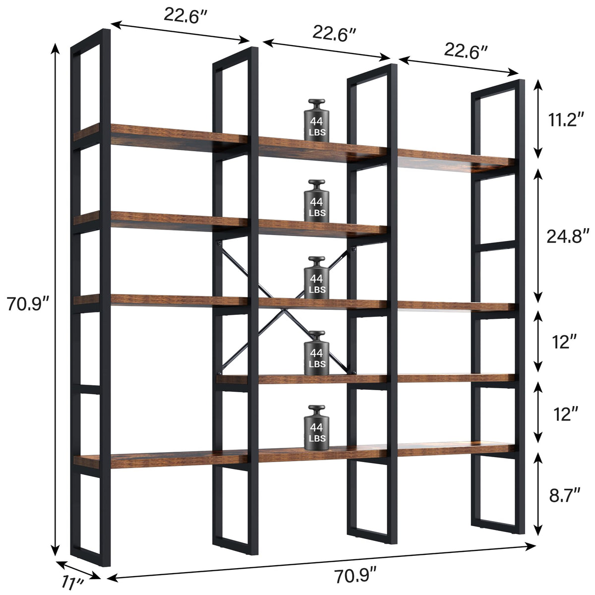 71 Inches Tall 5 Tiers Brown Bookshelf P65772