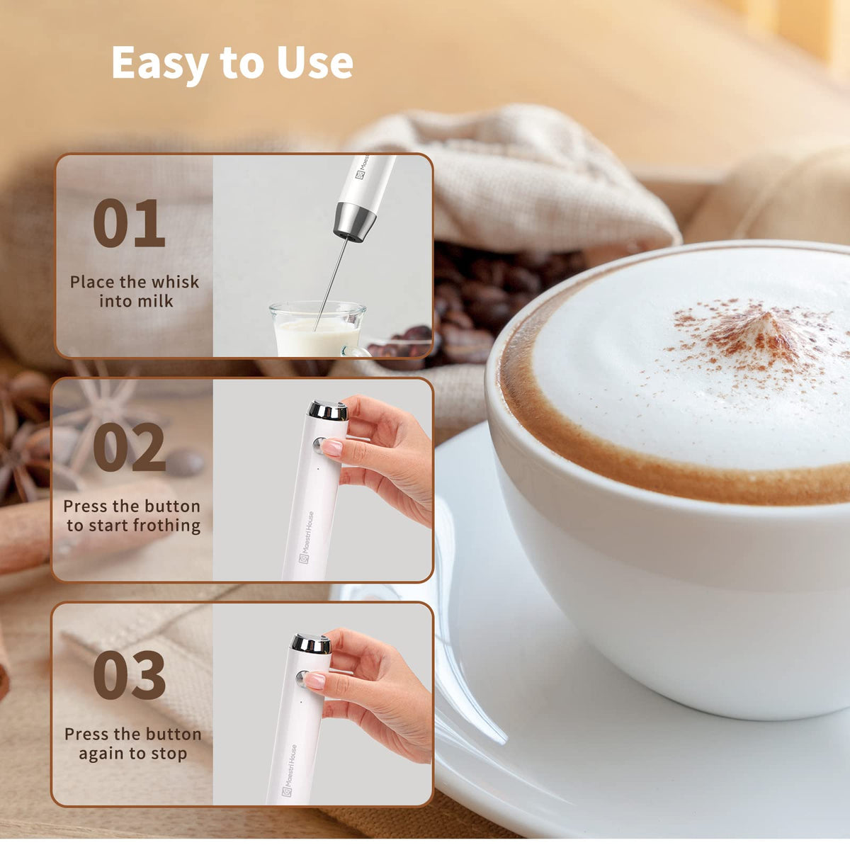 Rechargeable Milk Frother with 2 Detachable Whisks M29650