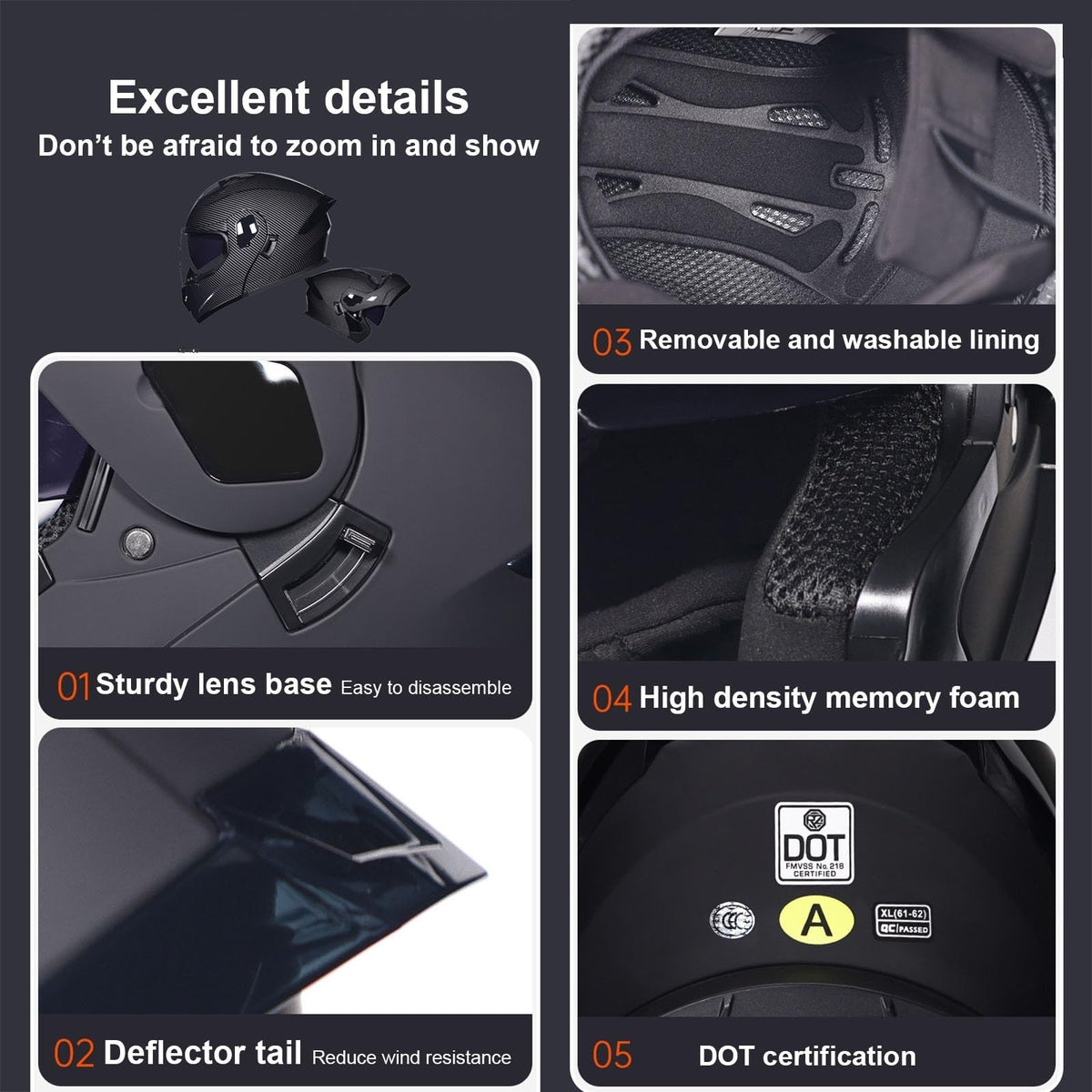 DOT Approved Full Face Flip up Anti-Fog Double Visor Motorcycle Helmet I707