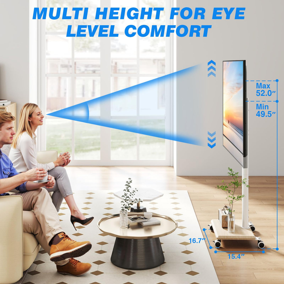 Rolling TV Stand for 32 to 60 Inch TV White Wood Base L8770