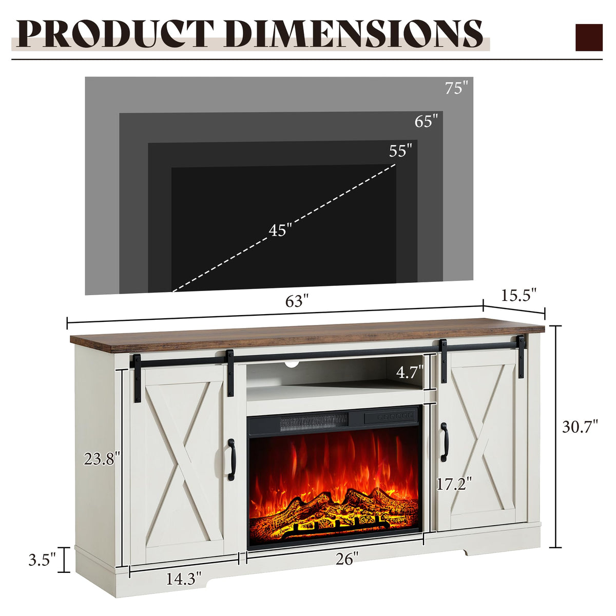 Fireplace TV Stand with Sliding Barn Door F36218