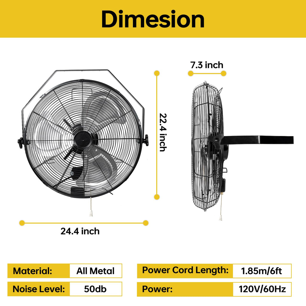 20 Inch High Velocity Metal Wall Mount Fan Y652