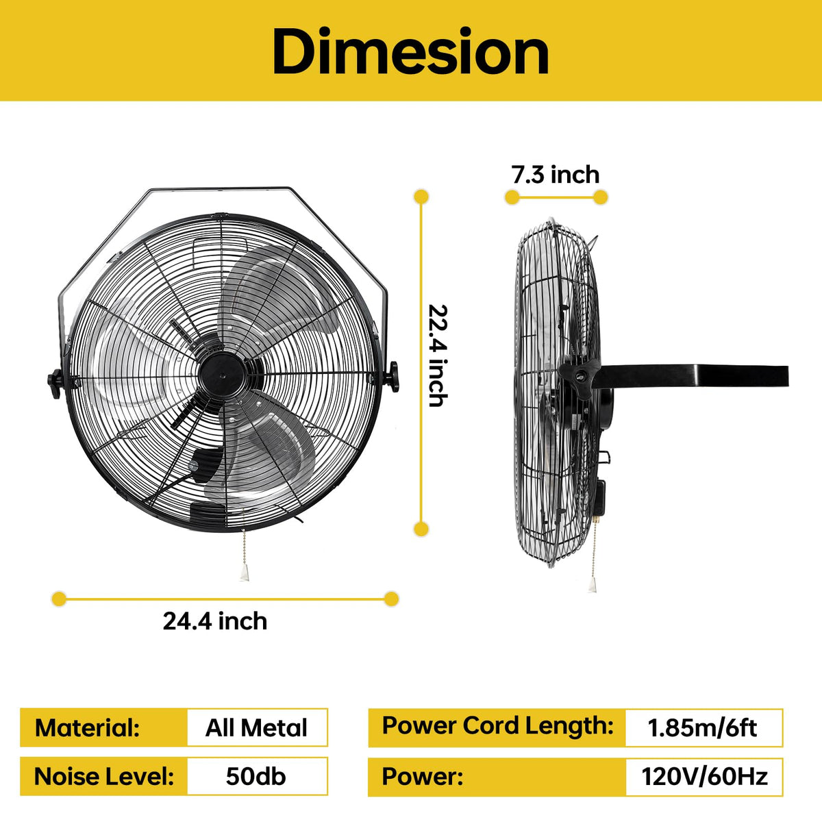 20 Inch High Velocity Metal Wall Mount Fan Y652