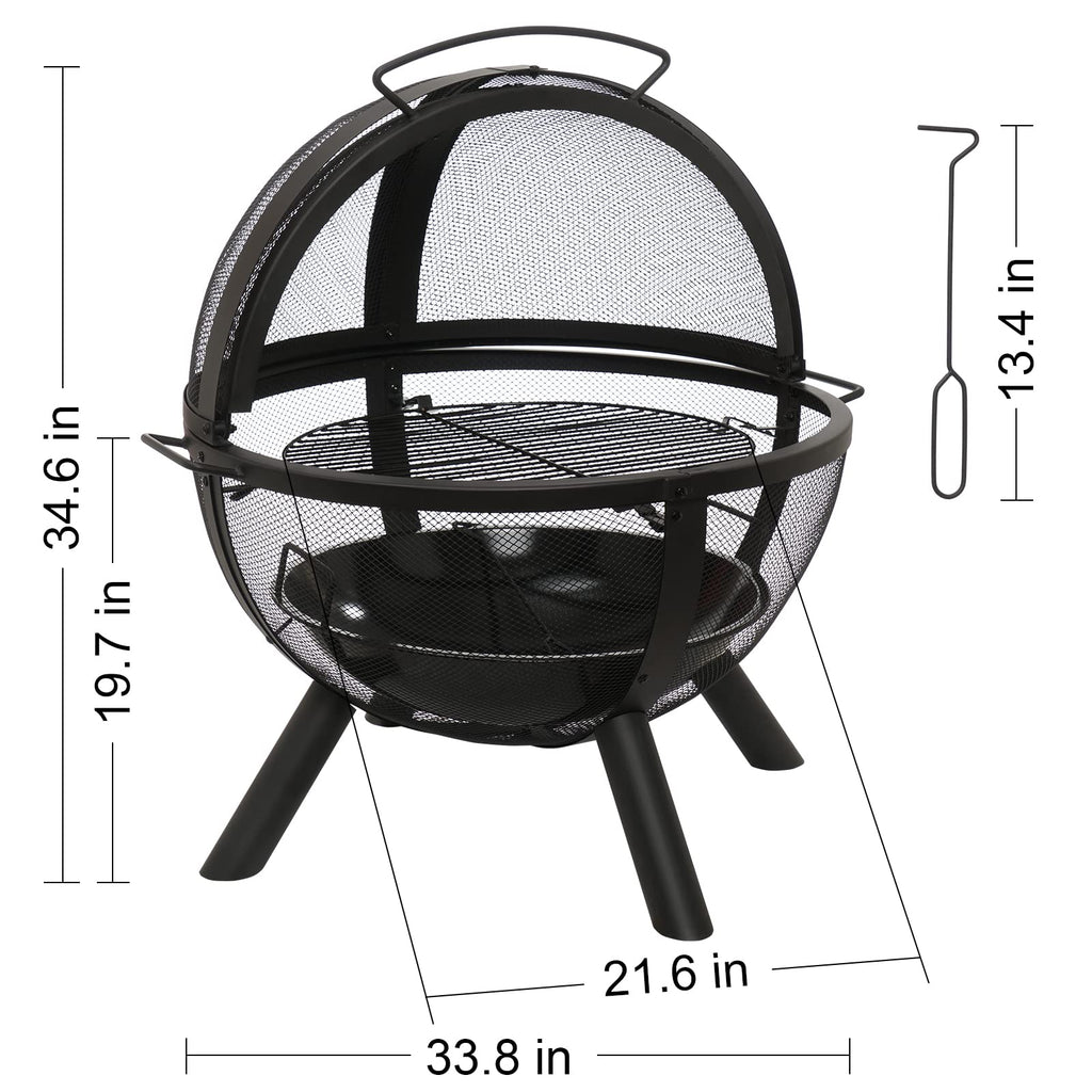 Black Round Fire Pit with BBQ Grill R2900