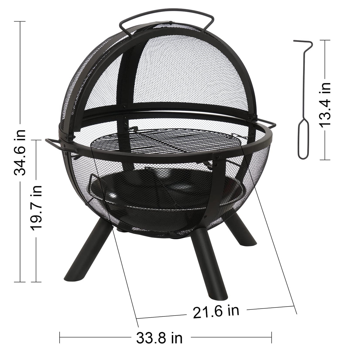 Black Round Fire Pit with BBQ Grill R2900
