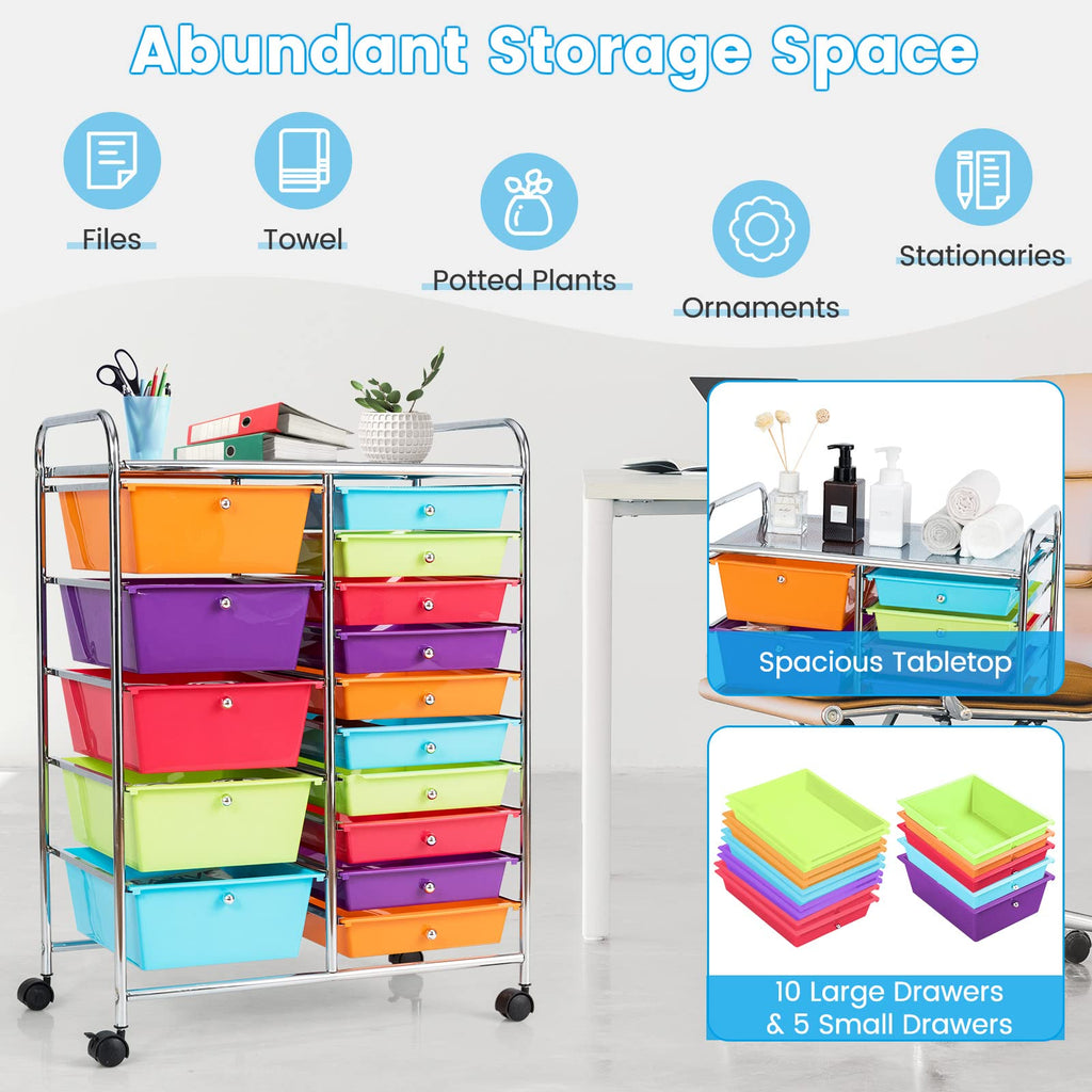 Multicolor 15 Drawer Rolling Storage Cart H2438