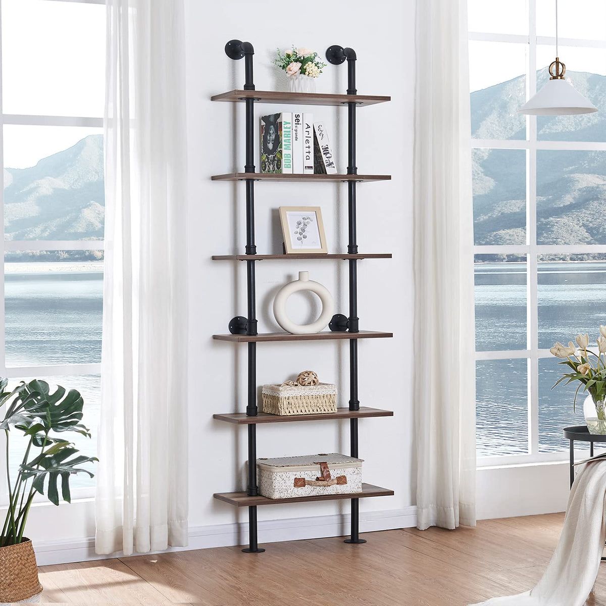 6 Tier Industrial Pipe Bookshelf R516
