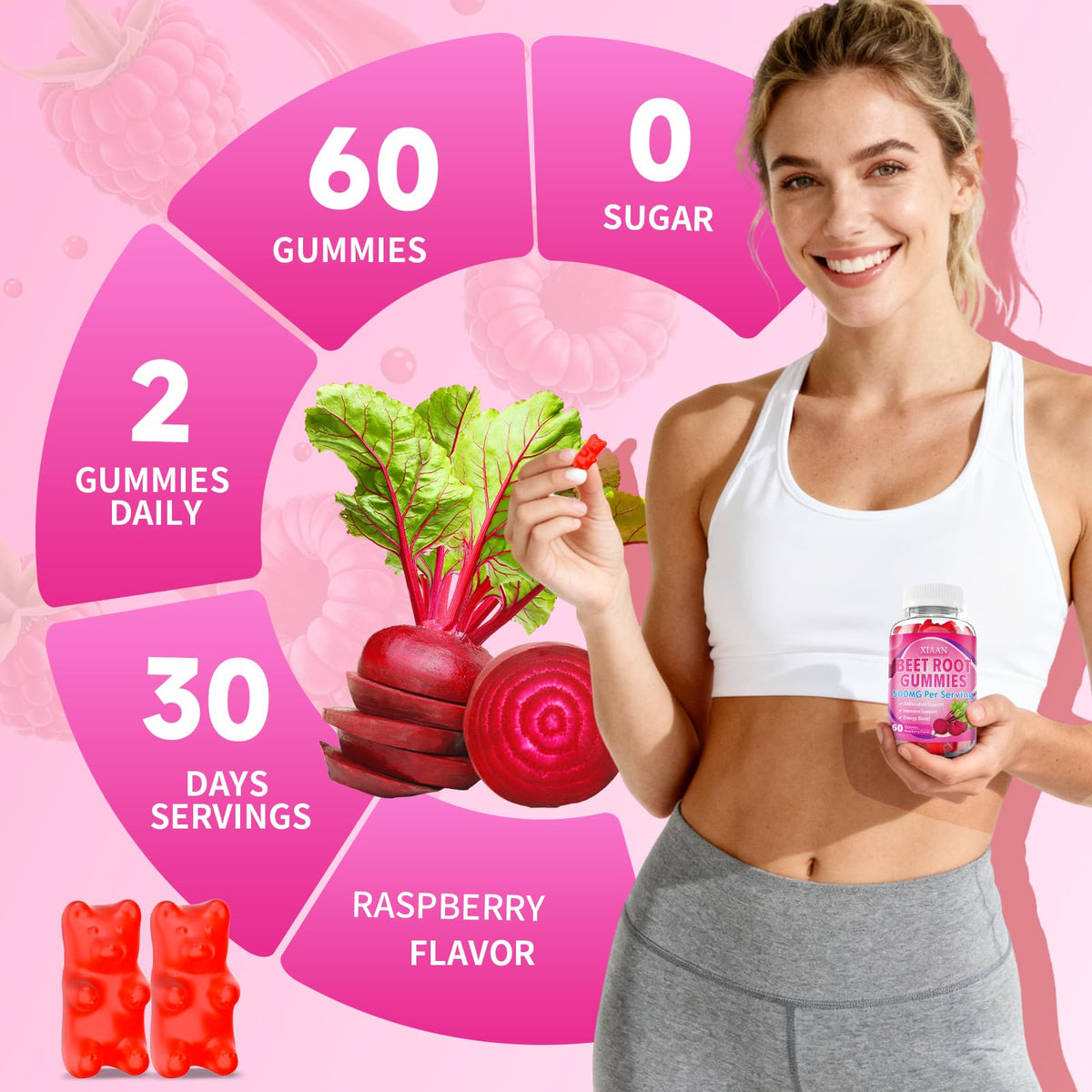 Sugar-Free Vegan Beet Root Gummies 60 Count P19173