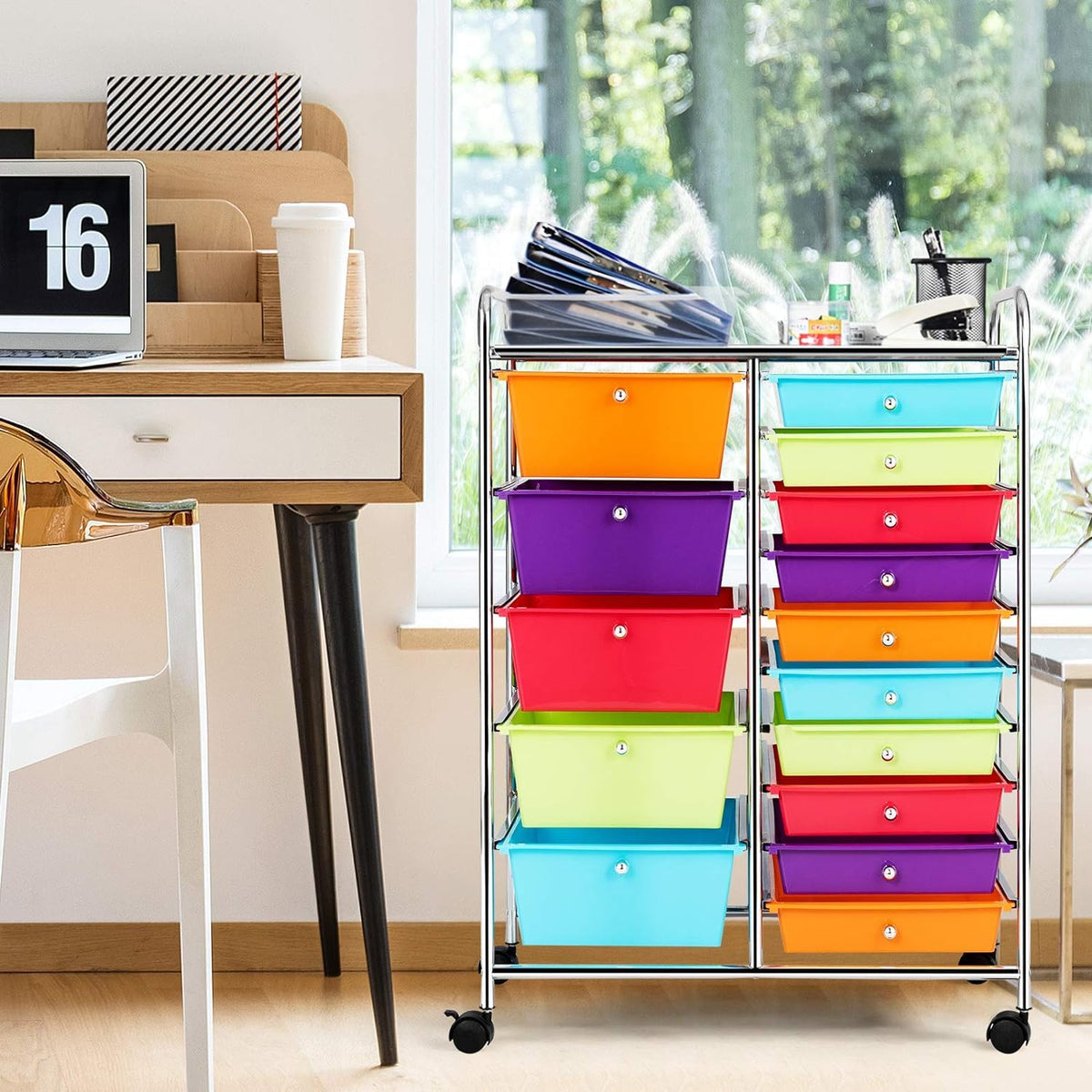Multicolor 15 Drawer Rolling Storage Cart H2438