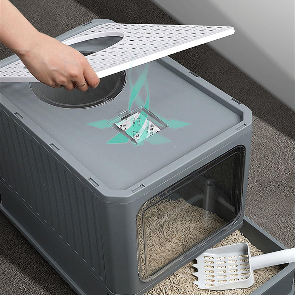 Foldable Enclosed Cat Litter Box with Lid M48603
