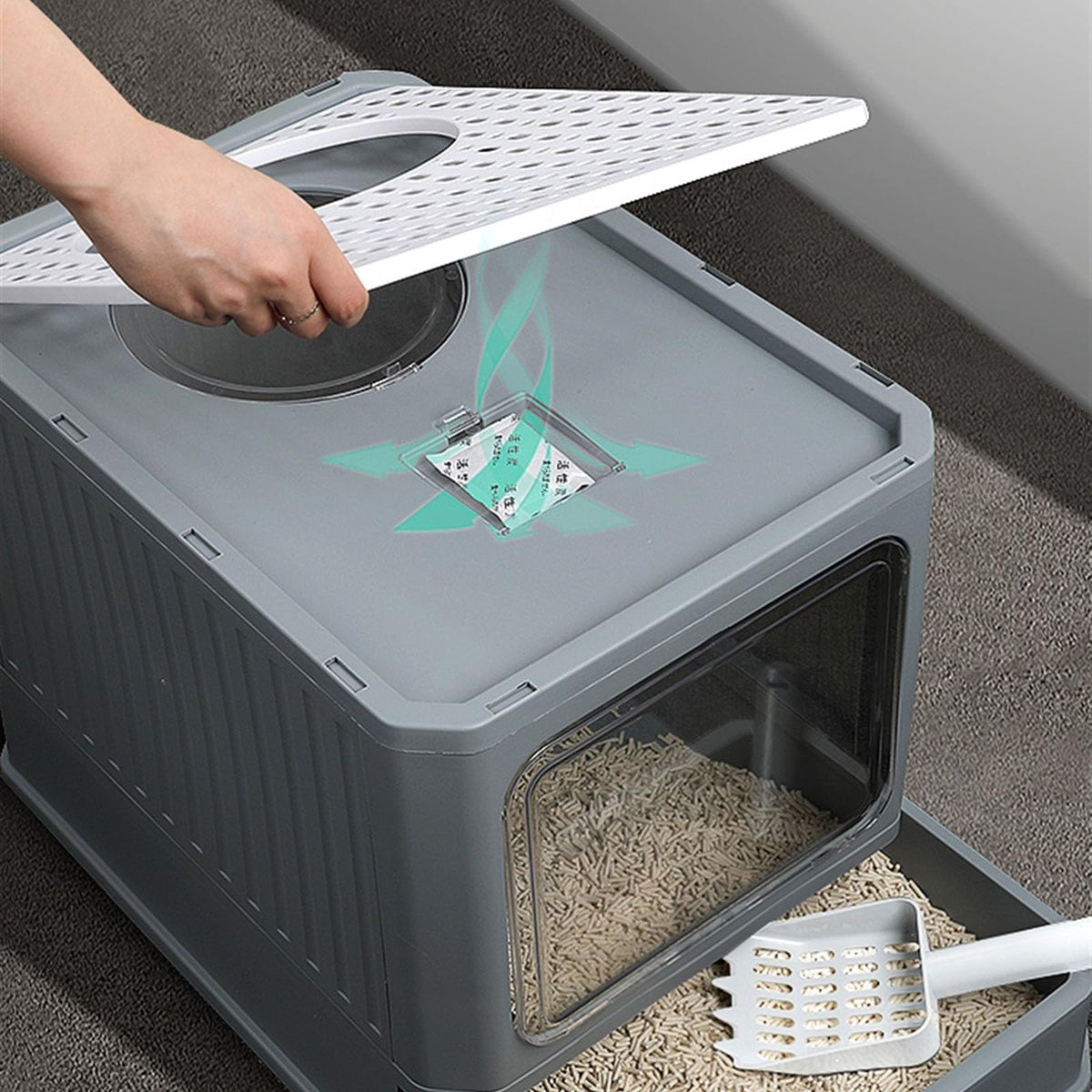 Foldable Enclosed Cat Litter Box with Lid M48603