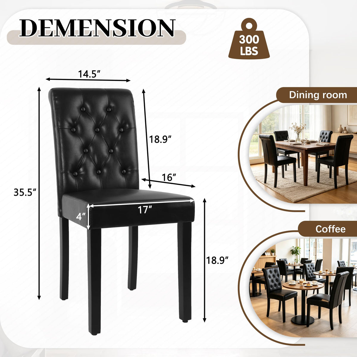 Black Set of 6 Upholstered Dining Chairs with Wood Legs A5080
