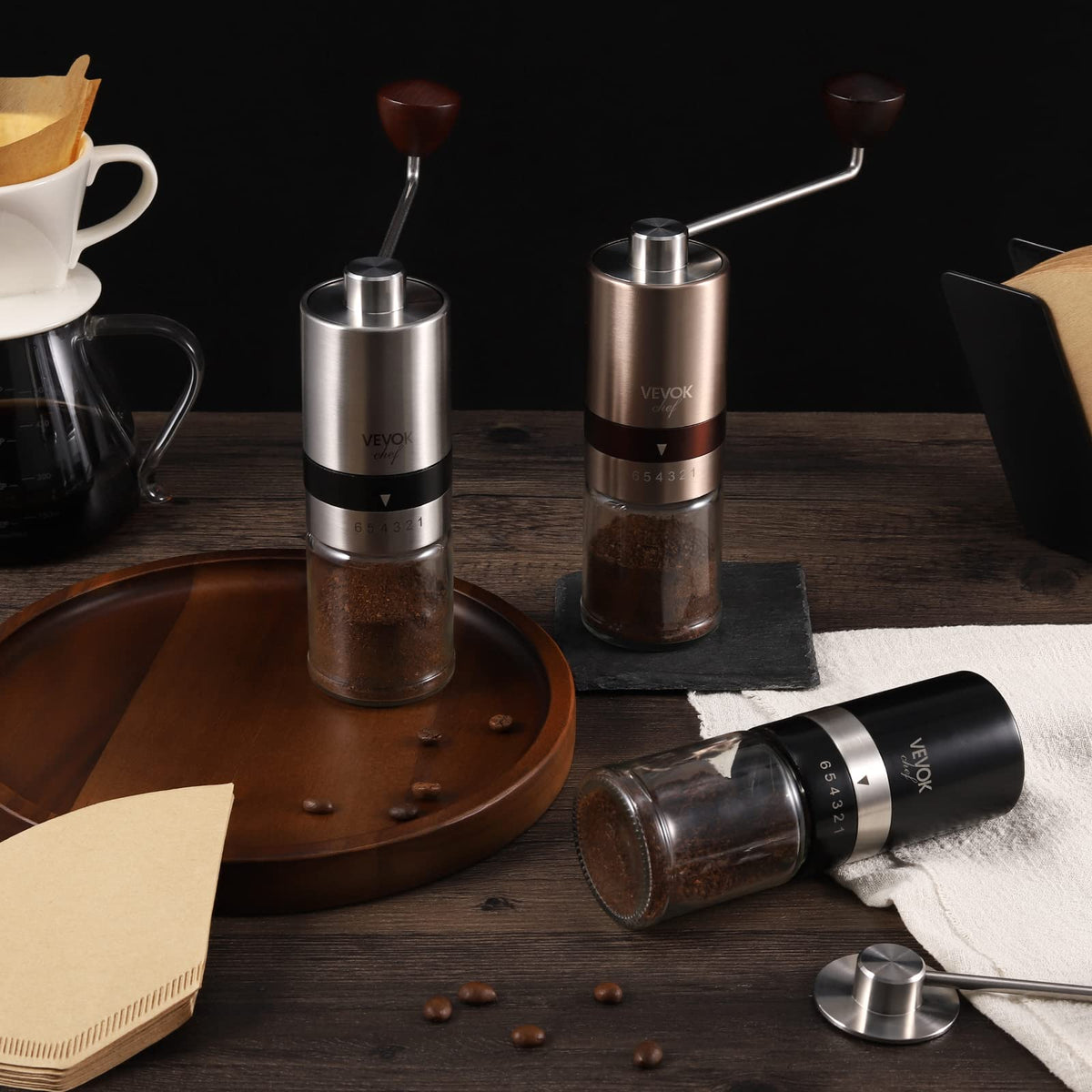 Gold Manual Stainless Steel Burr Coffee Grinder with Portable Bag X3491