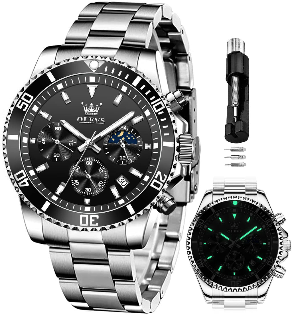 Chronograph Moon Phase Stainless Steel Wrist Watch L413