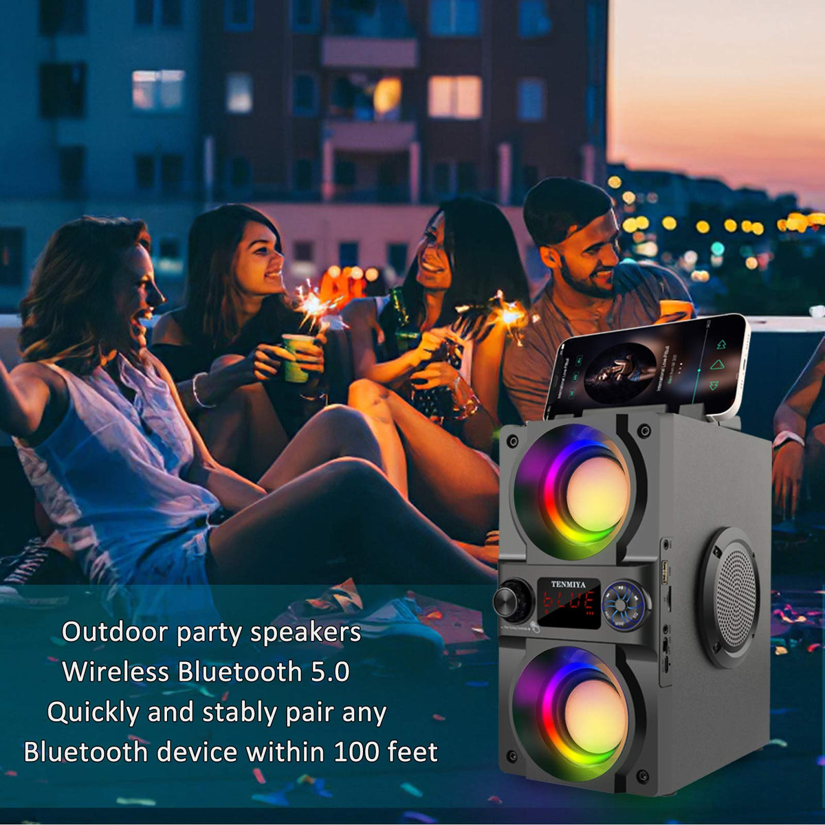 40W Portable Bluetooth Speaker with Lights and FM Radio K6141