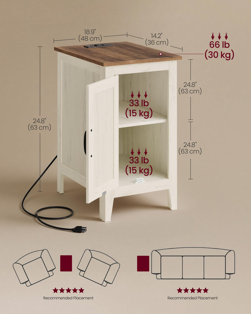 Side Table with Charging Station and Storage Cabinet K38043