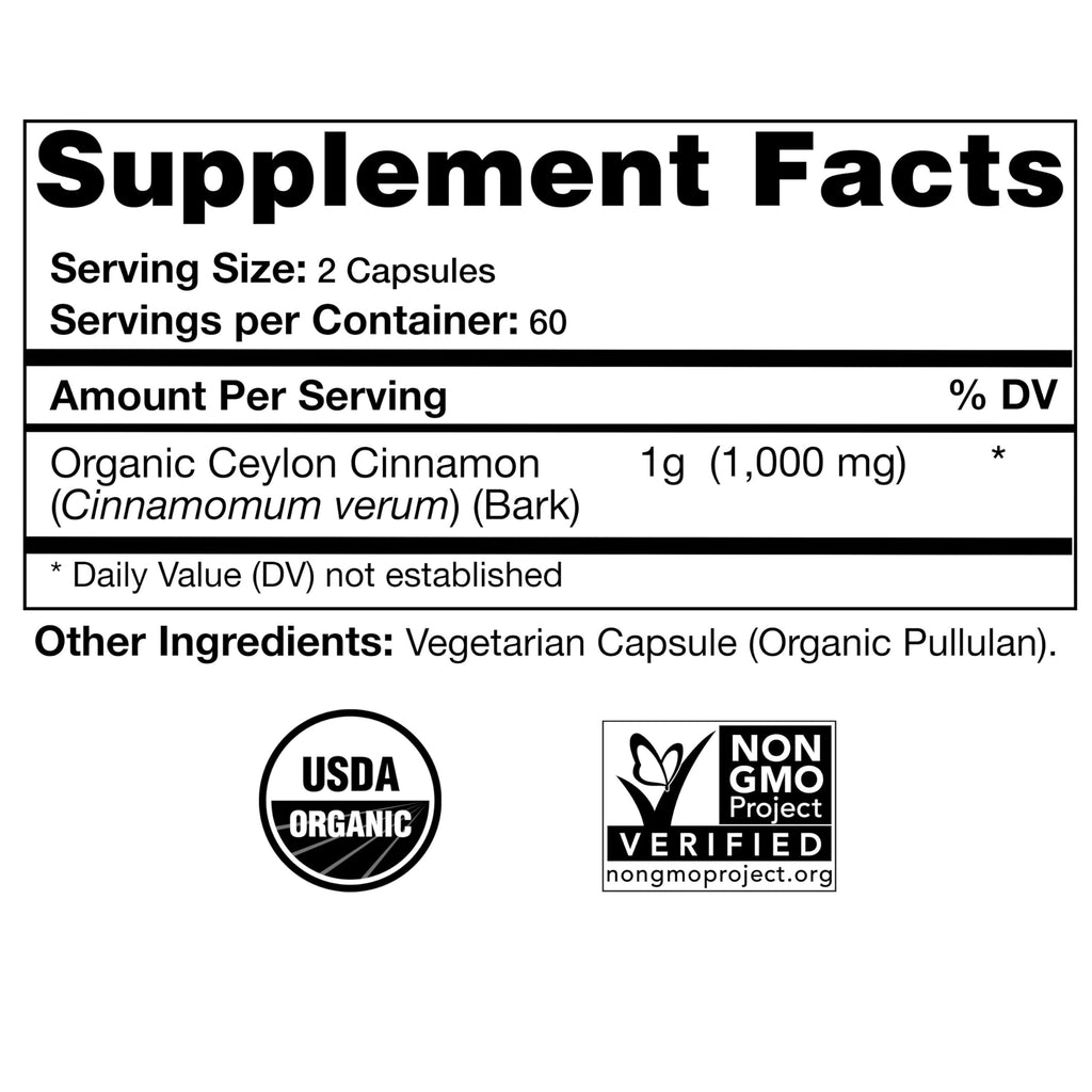 Organic Ceylon Cinnamon Supplement, 120 Capsules Q855
