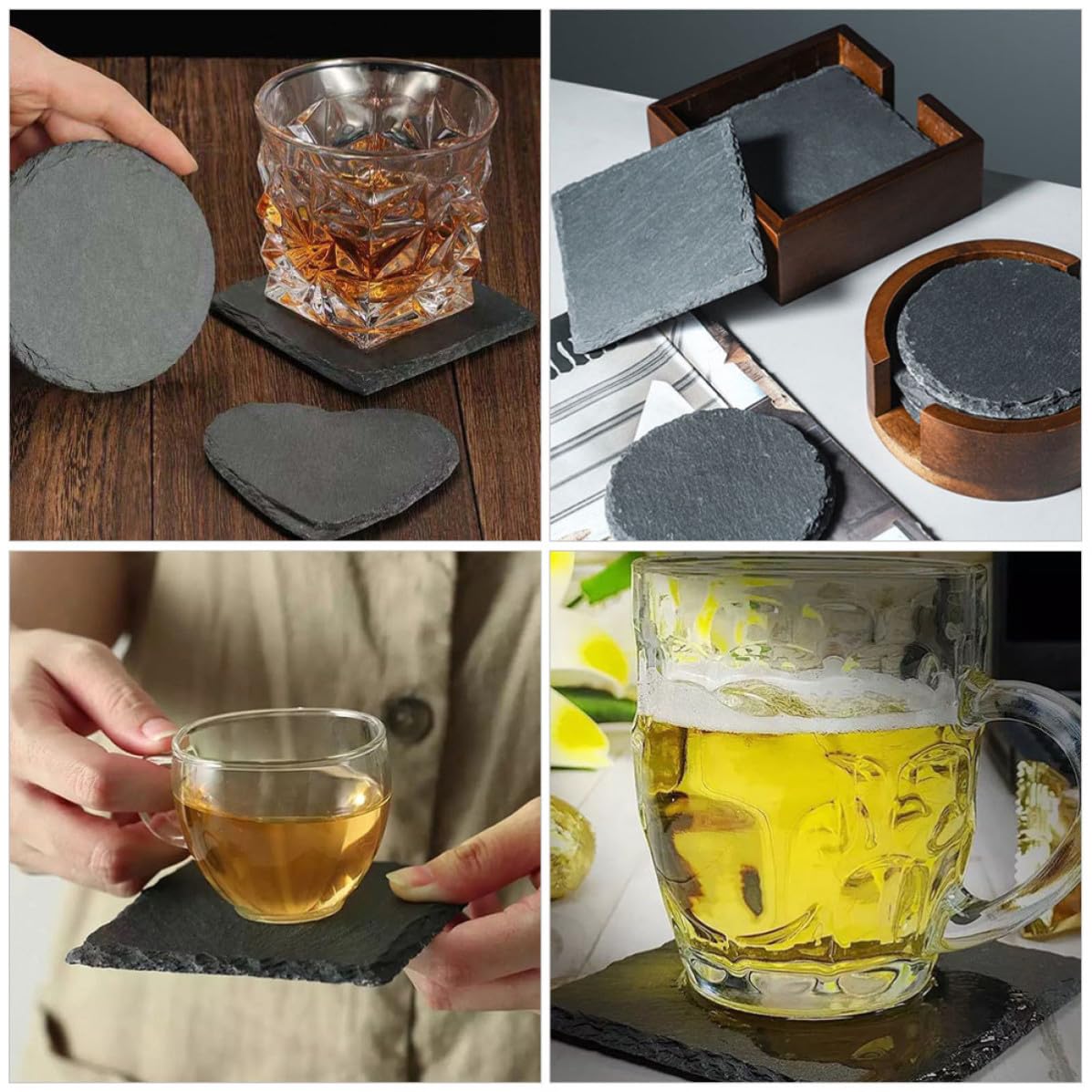 Black 12pcs Natural Stone Coaster Set G53425