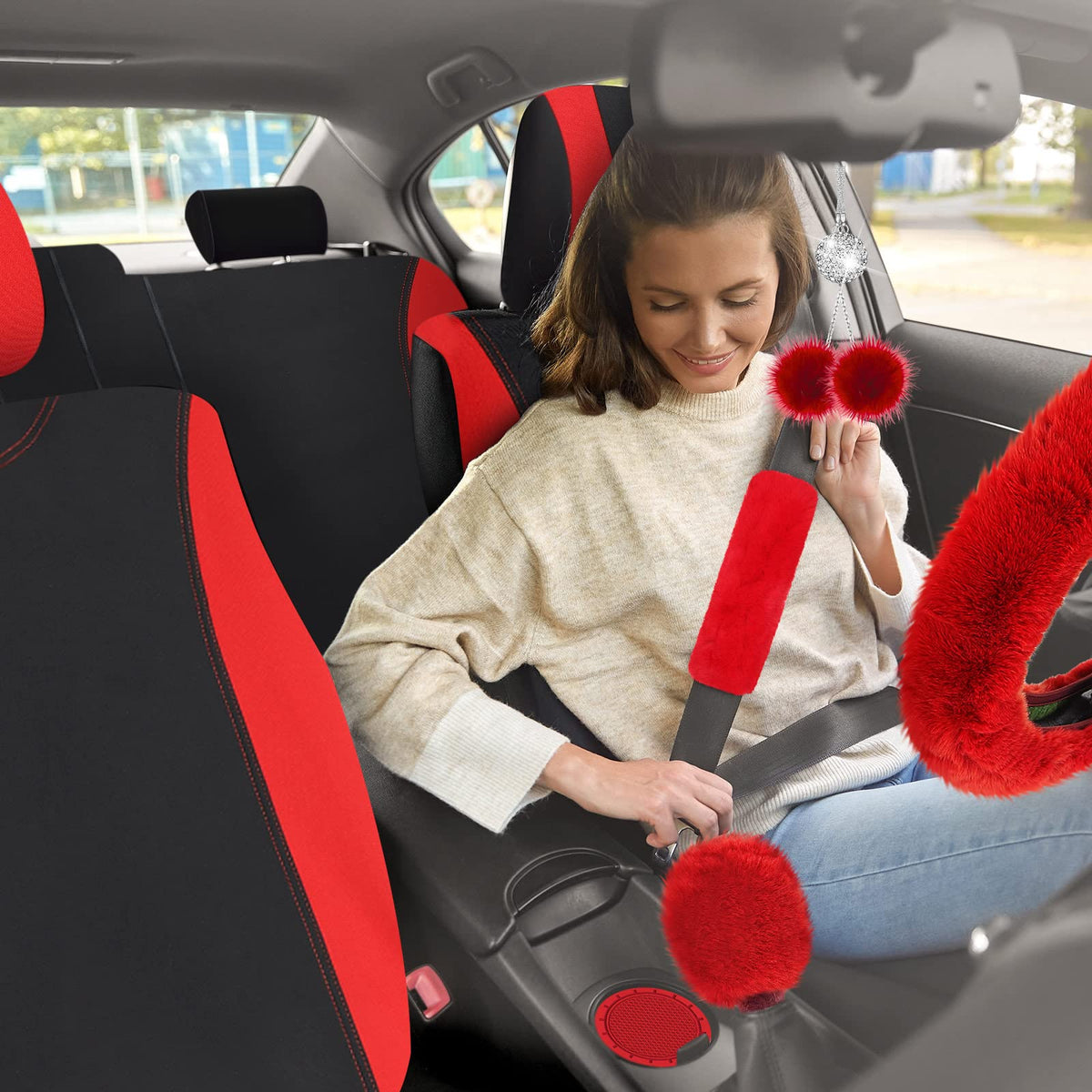 Red Black Car Seat Cover Full Set B9449