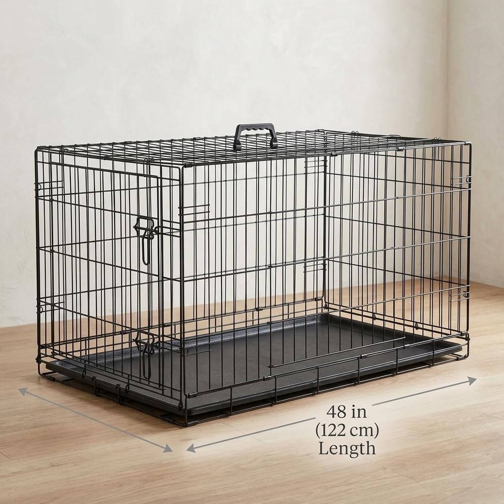 48 Inch Heavy Duty Folding Metal Wire Dog Crate with Double Doors Z95366