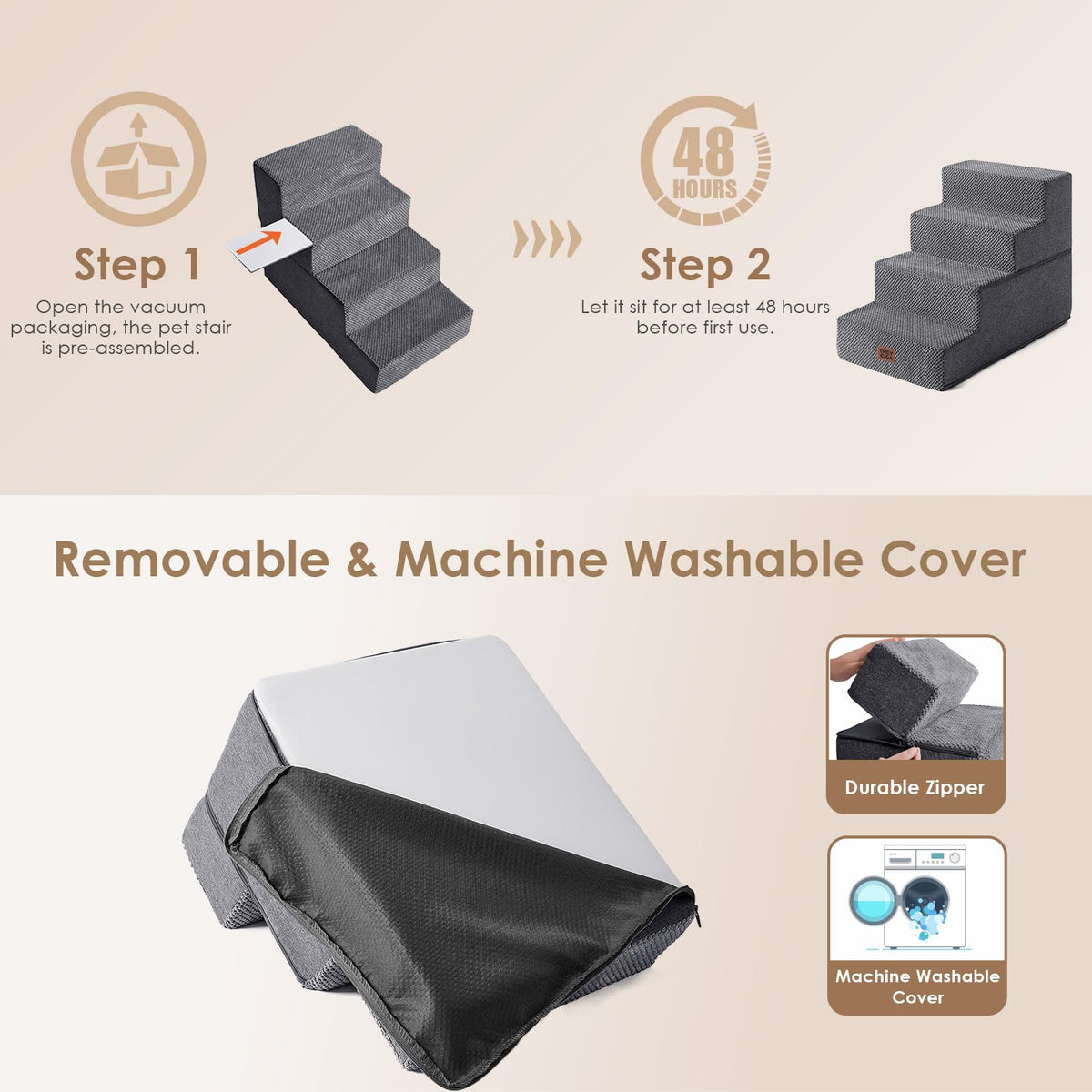 4-Step Grey Dog Stairs H50175