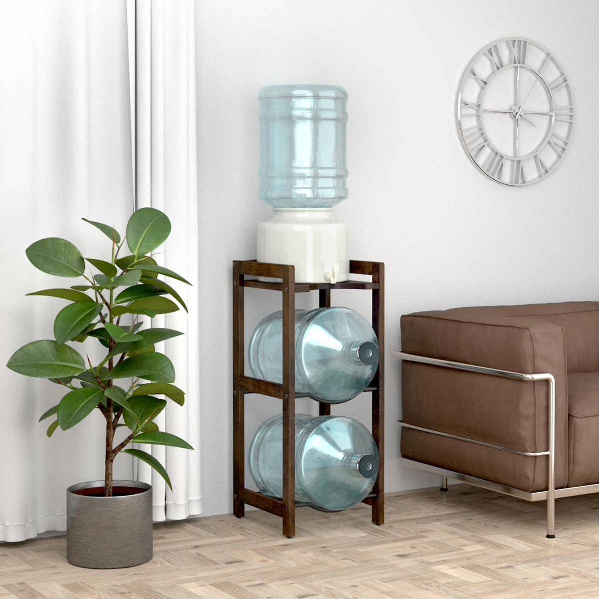 5 Gallon Water Jug Holder with Top Shelves, 3-Tiers Solid Wood Water Dispenser Stand S351