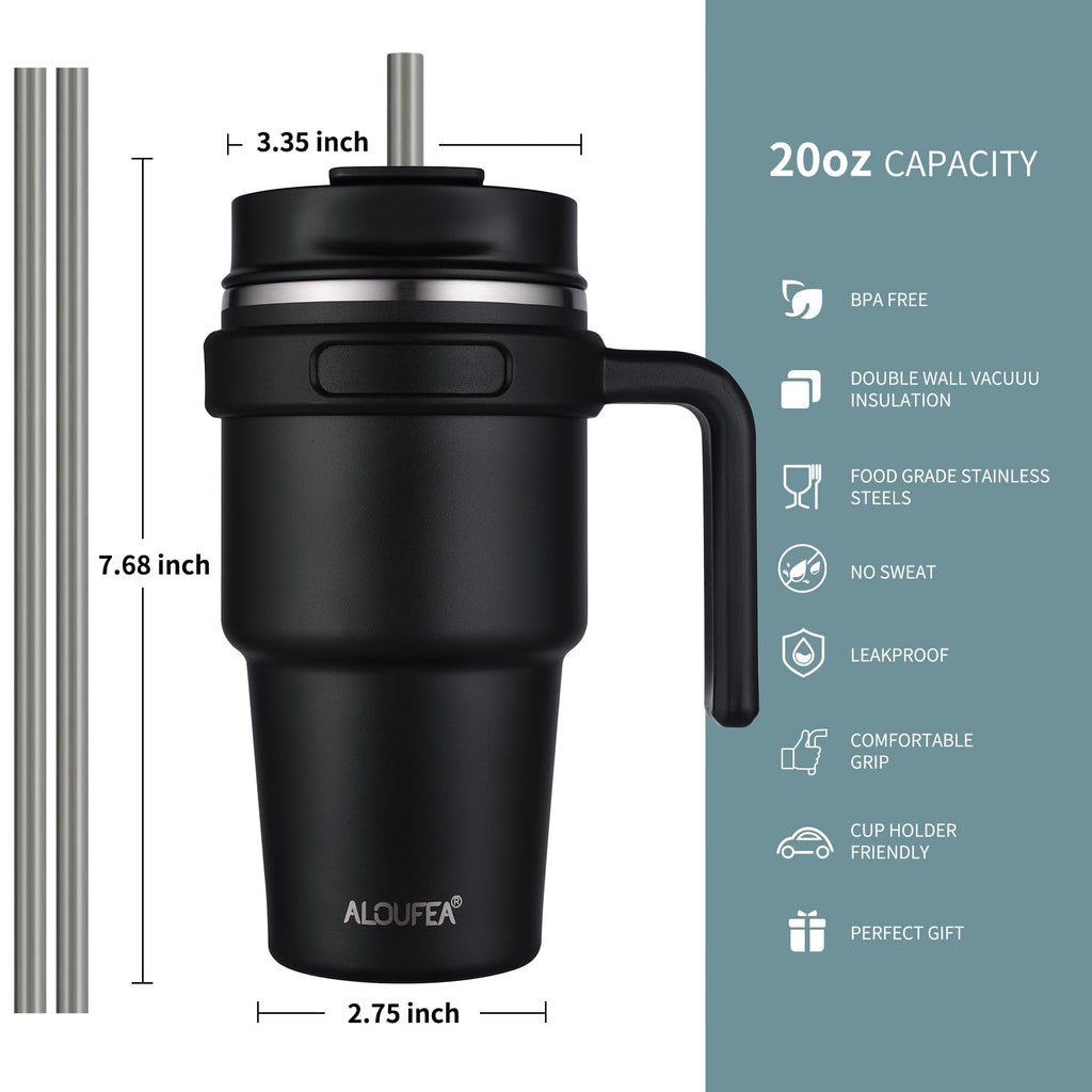 20 oz Insulated Travel Coffee Mug Tumbler with Handle and Straw E278652