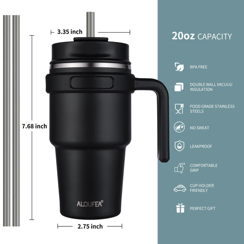 20 oz Insulated Travel Coffee Mug Tumbler with Handle and Straw E278652