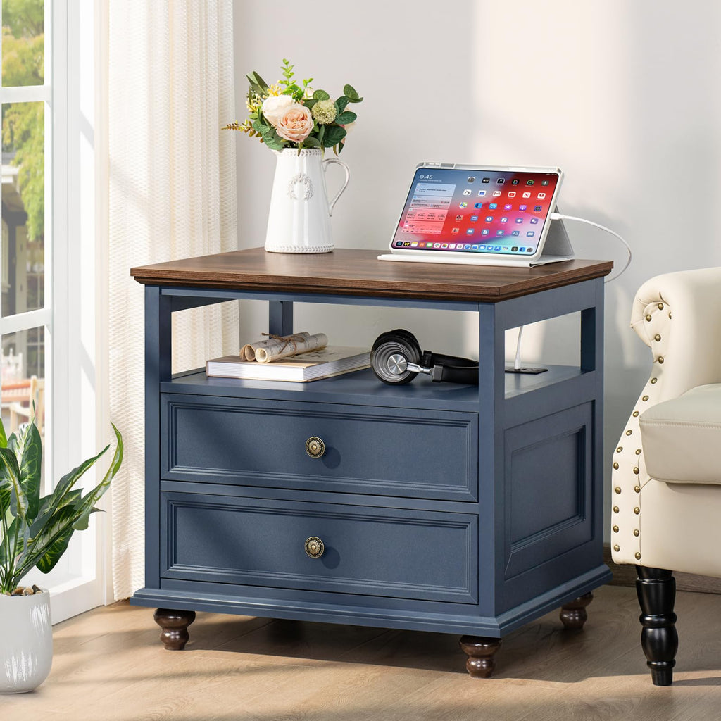 Blue 2 Drawer Wood Nightstand W286348