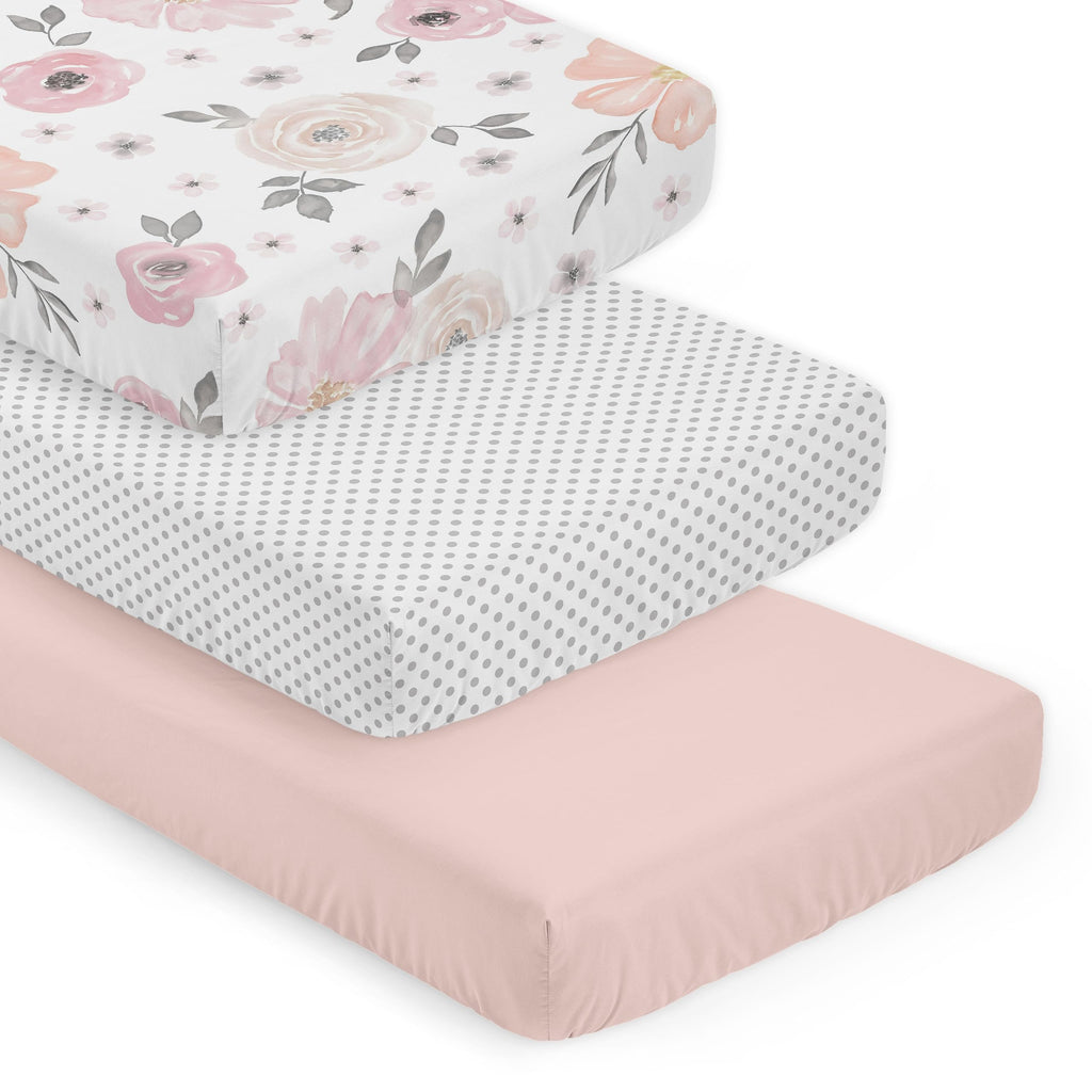 3-Piece Baby Crib Sheets Set Pink Floral Fitted Standard Size E286