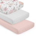 3-Piece Baby Crib Sheets Set Pink Floral Fitted Standard Size E286