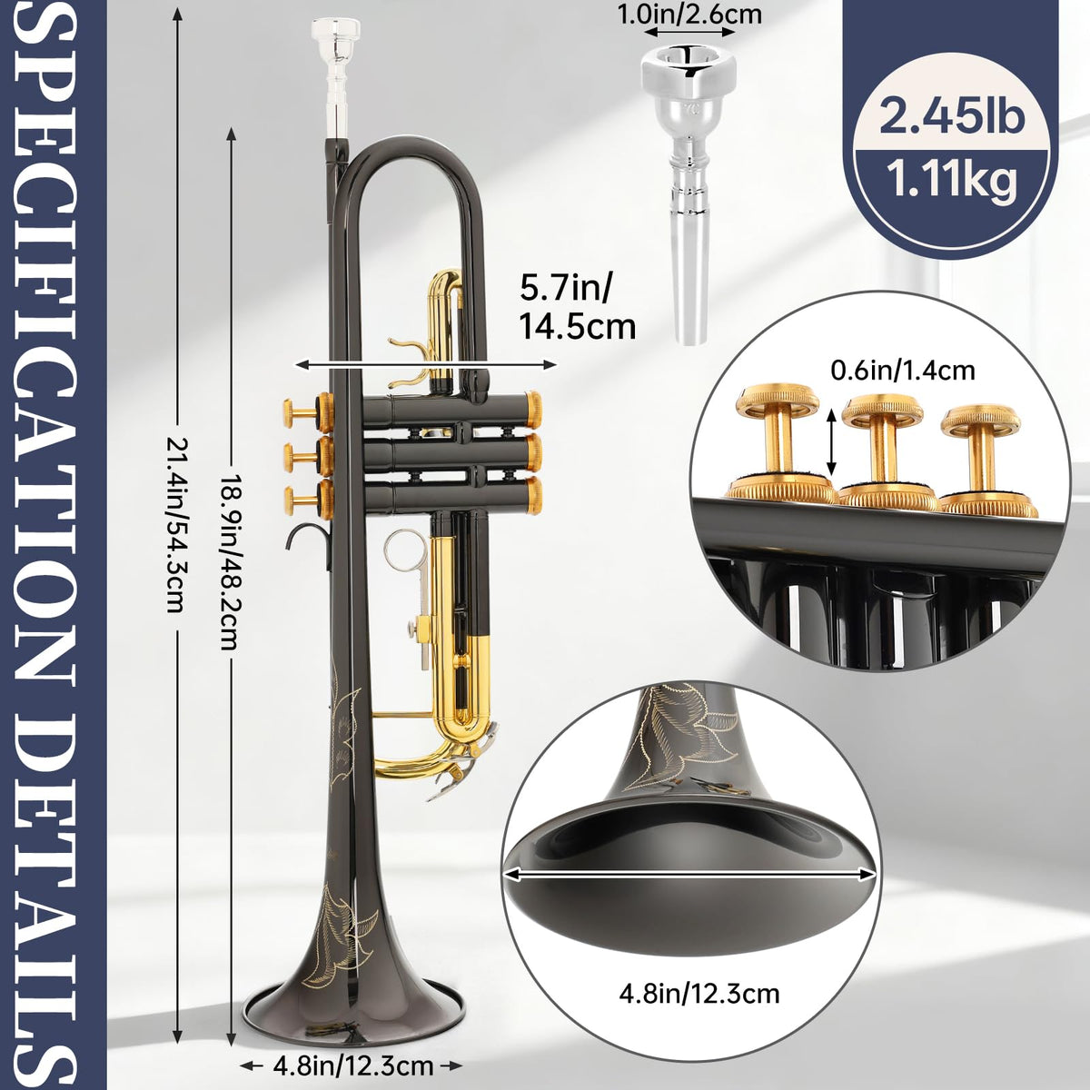 Bb Standard Trumpet with Case, Mouthpiece, Mute, Cleaning Kit Y748