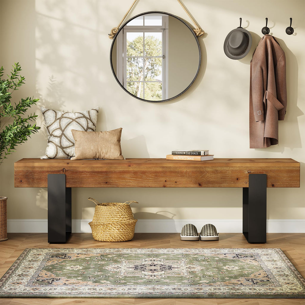 Solid Wooden Entryway Bench with Metal Legs G55639