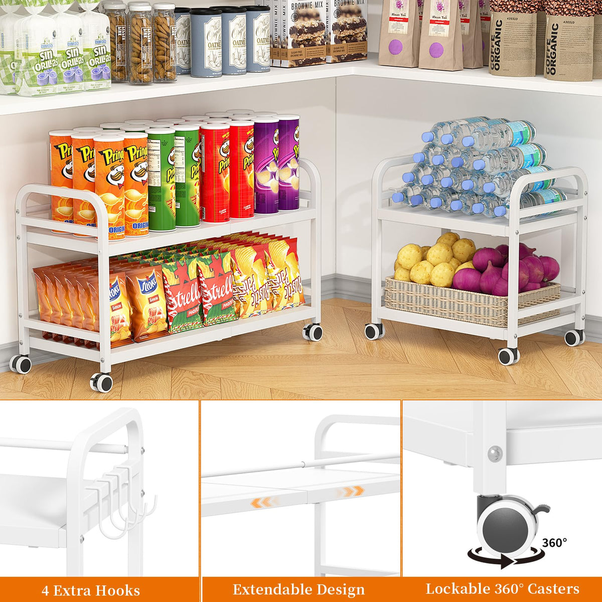 2-Tier Expandable Rolling Cart with Wheels H641