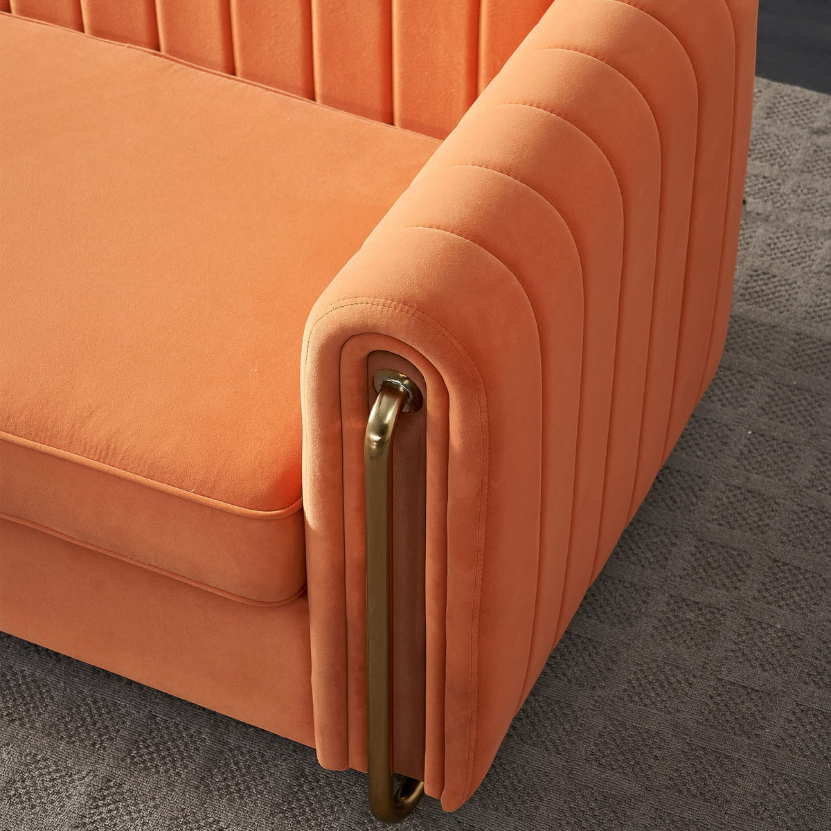 Tufted Velvet Sofa with Golden Metal Legs Y25867