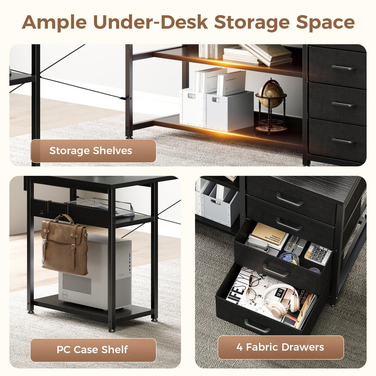 61 Inch L Shaped Computer Desk with 4 Drawers X73599