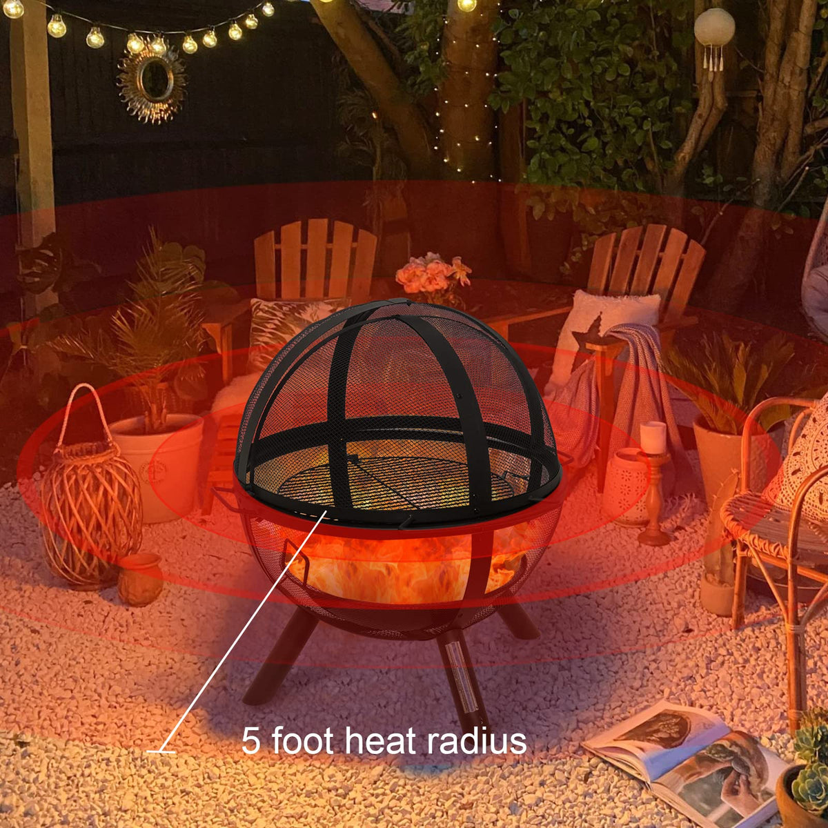Black Round Fire Pit with BBQ Grill R2900