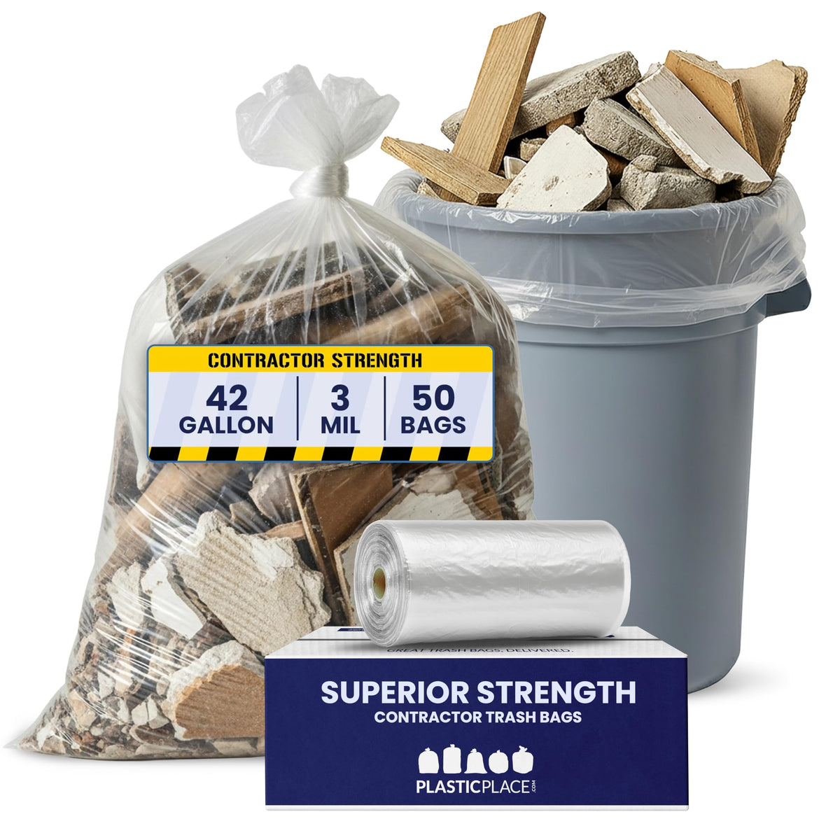 Clear Heavy Duty 42 Gallon Trash Bags 50 Count P444536