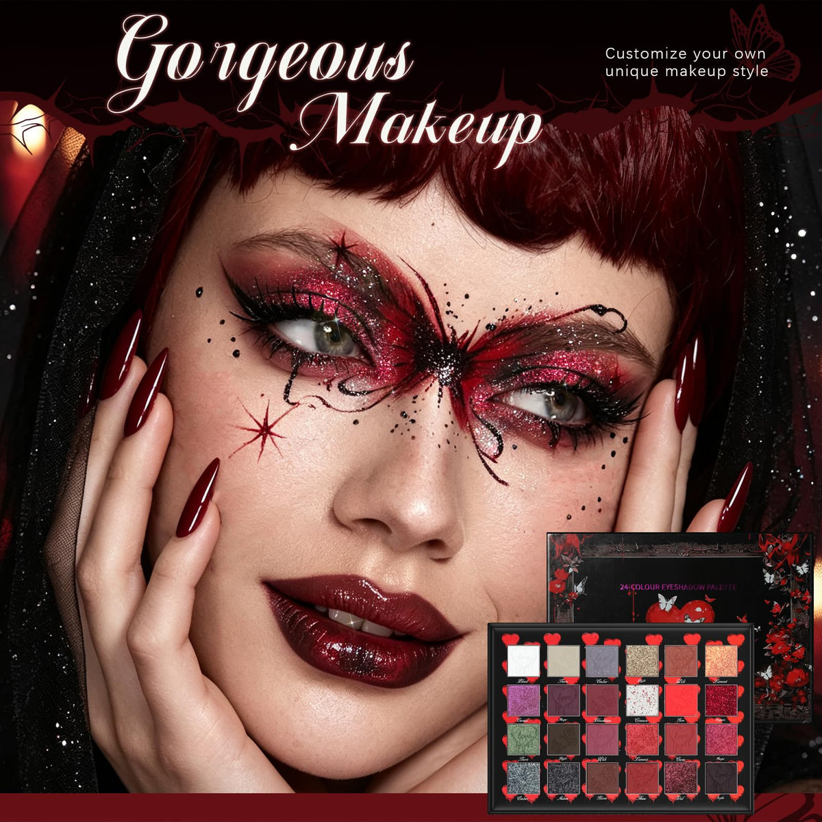 Dark Red Black Burgundy Gray Eyeshadow Palette U924081