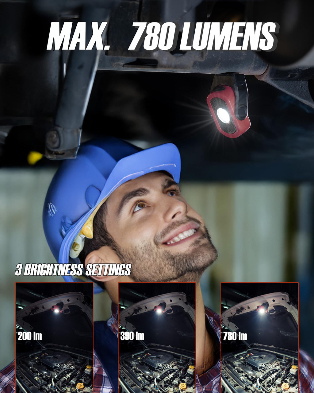 Magnetic Work Light 780 Lumen Rechargeable 3000mAh Red W935825
