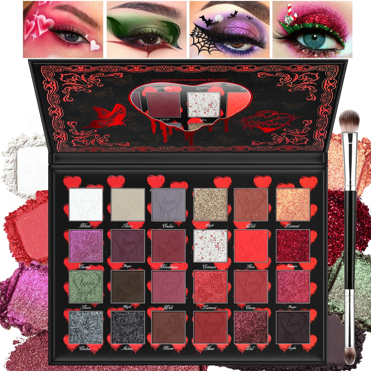 Dark Red Black Burgundy Gray Eyeshadow Palette U924081